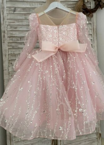 Feestjurk licht roze sparkle lange mouw 92 tm 140