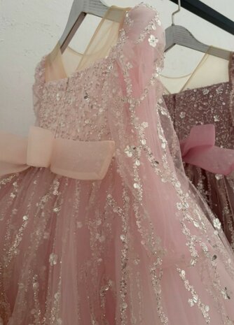 Feestjurk licht roze sparkle lange mouw 92 tm 140
