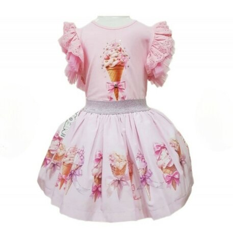 Setje Top en rok icecream pink 
