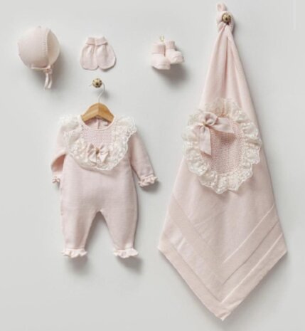 Babyset oud roze knit 