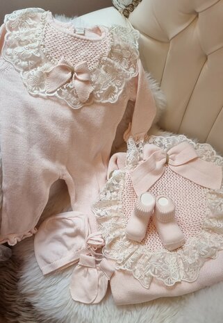 Babyset oud roze knit 