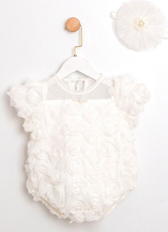 Flower romper ivoor 
