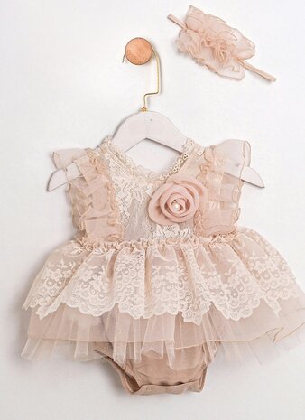 Kanten baby Romper jurkje beige champagne 