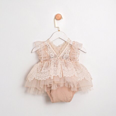 Kanten baby Romper jurkje beige champagne 
