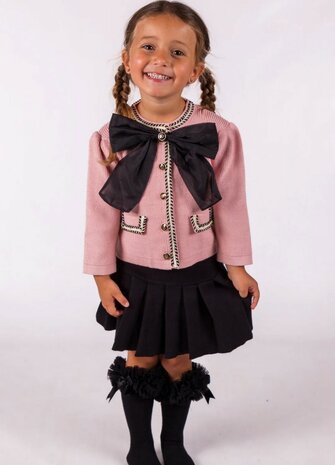 Meisjes Rok set roze en zwart met strikbroche