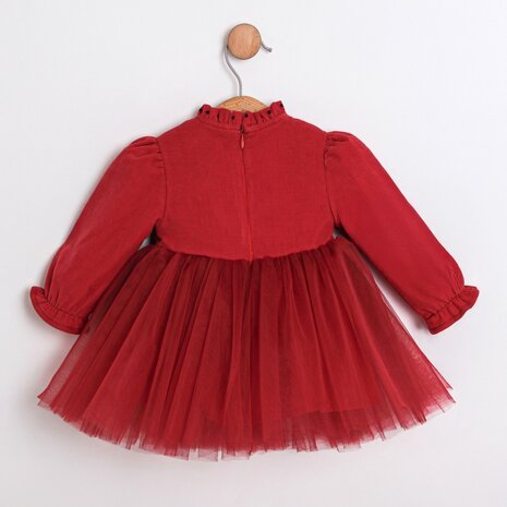 Feestjurk rood tule met strik 74 tm 98