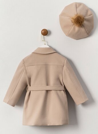 Manteljas voor meisjes taupe met bijpassende baret 