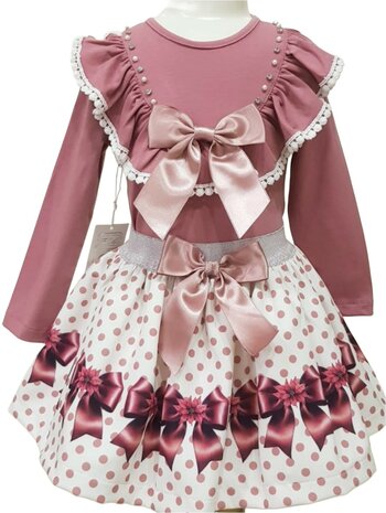 Setje top en rok strik oud roze 