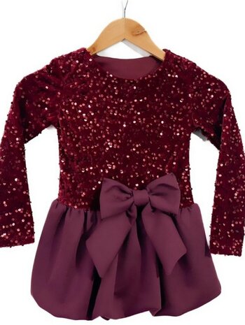 Feestjurk glitter Wijnrood  love met lange mouw  98 tm 164