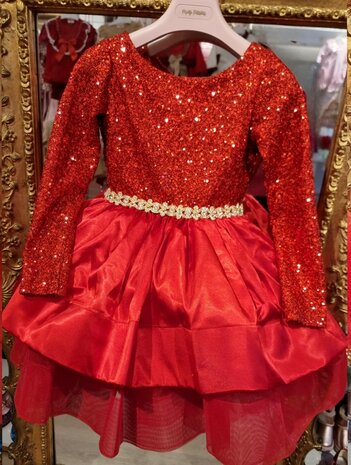 BLACK FRIDAY DEAL Rode jurk Sequin satijn en steentjes 86 tm 158 