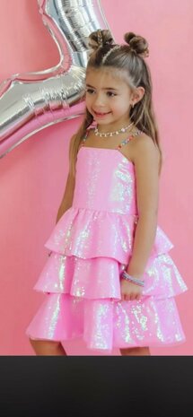 Roze glitter jurk met kralen 