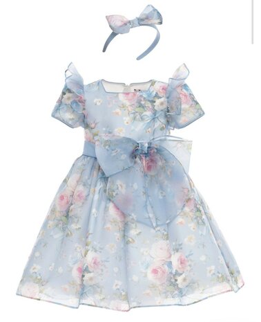 Meisjes Bloemen jurk blauw met haarband 