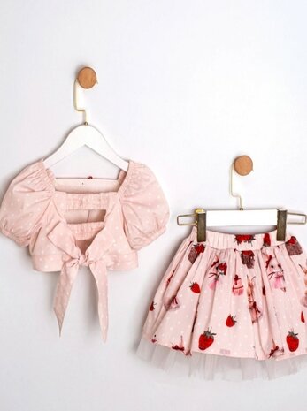 Setje stawberry 2delig Girls blouse  en rok  