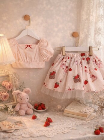 Setje stawberry 2delig Girls blouse  en rok  