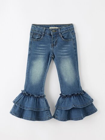 Flairpants Meisjes denim boek met ruches en uitlopende pijpen
