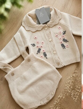 Ultra zachte Cardigan set Beige Little flower 