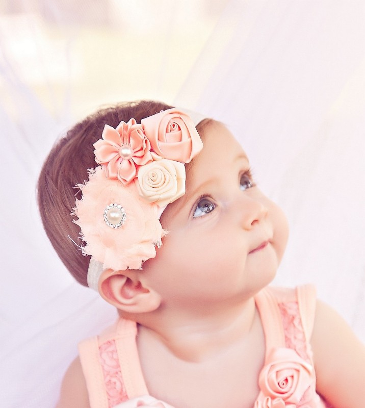 draagbaar aardappel Dapperheid baby haarband luxe rosette peach-pink Meer dan 200 soorten -  meetje-pettiskirts