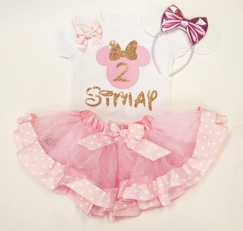 Minnie Mouse tutu Goud Roze met bijpassende verjaardag top meetje pettiskirts