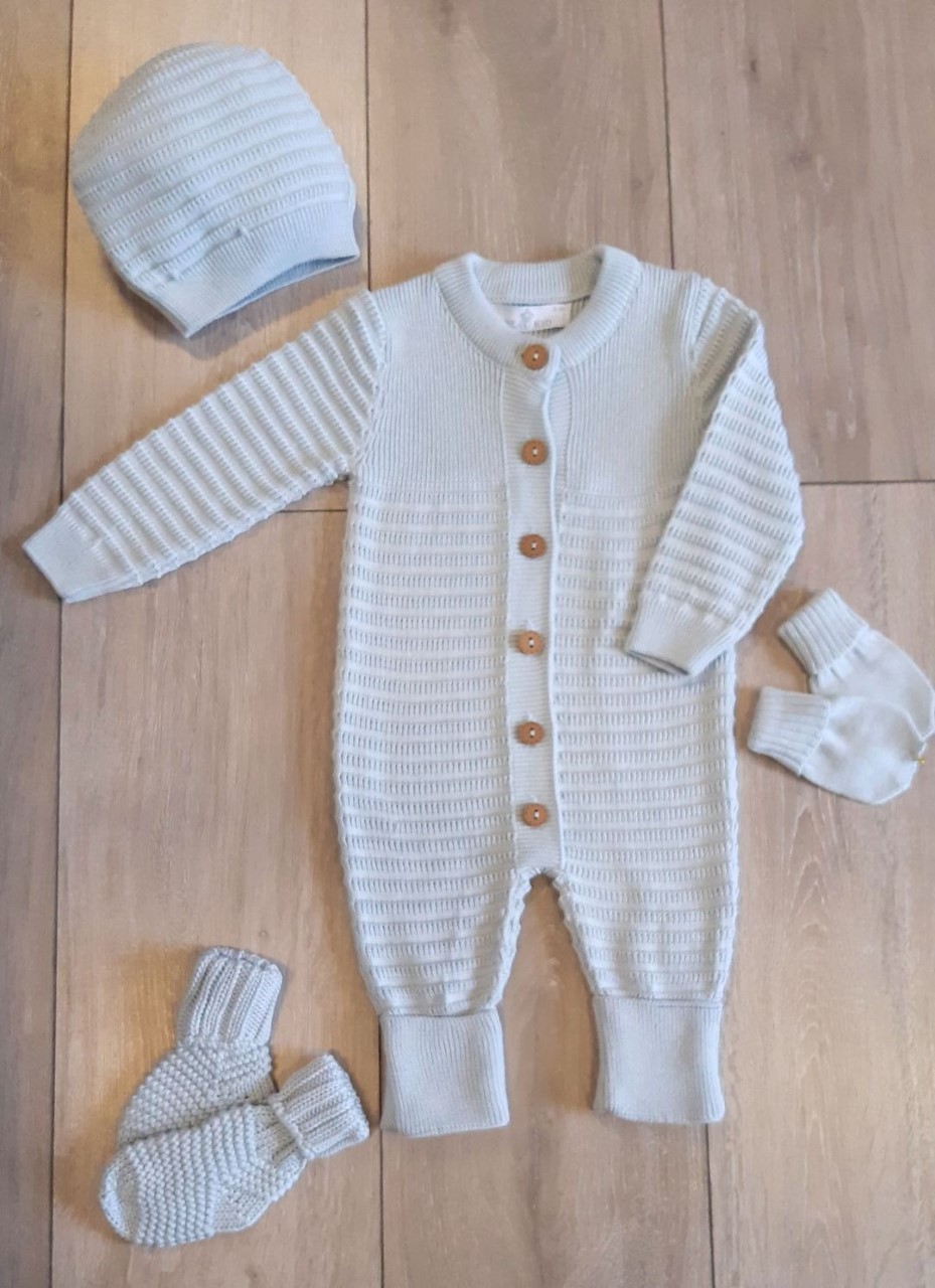 baby set gebreid blauw boxpakje Spaanse babykleding meetje pettiskirts