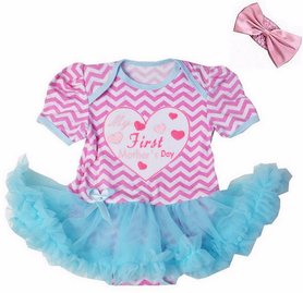 baby jurk romper 1st Mother's Day Blauw roze streep