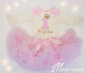  verjaardag set 1 jaar Petticoat roze & goud glitter cijfer Met Naam Mogelijk 