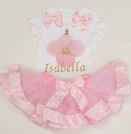 Tutu verjaardag 1 jaar cupcake set Roze Goud 