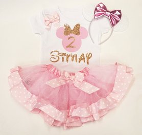 Minnie Mouse verjaardag tutu Roze Goud 2 jaar Set Met Naam