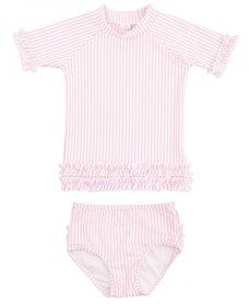 Bikini korte mouw roze wit streep UV bescherming 56-140 