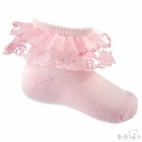 Kanten sokjes roze 0-24 maanden