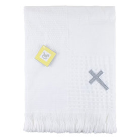 Doopkleed met kruis wit zilveren borduur