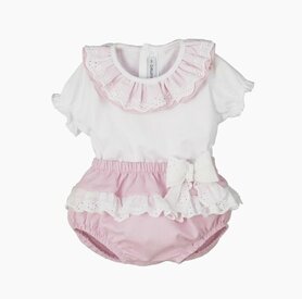 Setje roze wit met strikken Spanisch Style