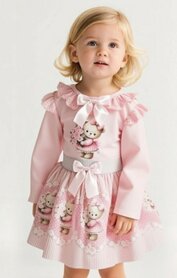 Neon setje bear pink rok en longsleeve 