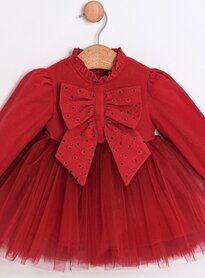 Feestjurk rood tule met strik 74 tm 98