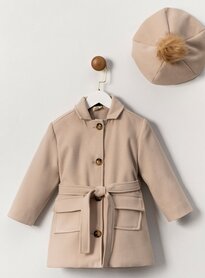 Manteljas voor meisjes taupe met bijpassende baret 