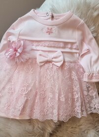 babyjurkje roze Jersy met haarband  