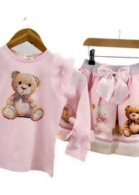 Neon setje top en rok beer roze  