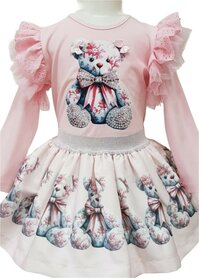 Neon setje rhinestone bear pink rok en longsleeve 