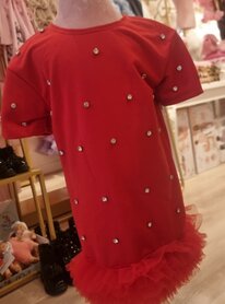 Jurk rood met steentjes en tulle 1 tm 10 jaar