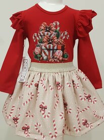 Setje top en rok xmas  rood 