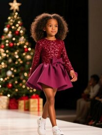 Feestjurk glitter Wijnrood  love met lange mouw  98 tm 164