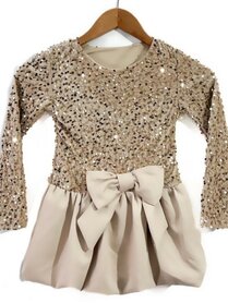 Feestjurk glitter Champagne goud   love met lange mouw  98 tm 164