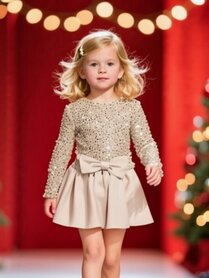 Feestjurk glitter Champagne goud   love met lange mouw  98 tm 164