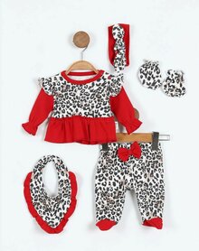 baby set rood luipaard 5 delig