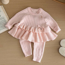 gebreide set poeder roze