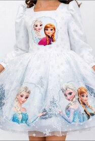 Elsa jurk wit lange mouw met haarstrik 