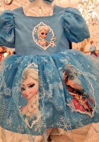 Elsa jurk blauw korte mouw  met haarstrik 