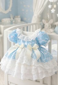 Spaanse baby jurk met kant  blauw