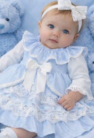 Spaanse baby jurk  blauw wit 