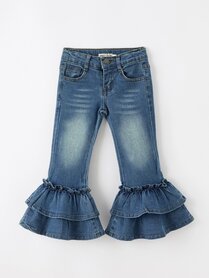 Flairpants Meisjes denim boek met ruches en uitlopende pijpen